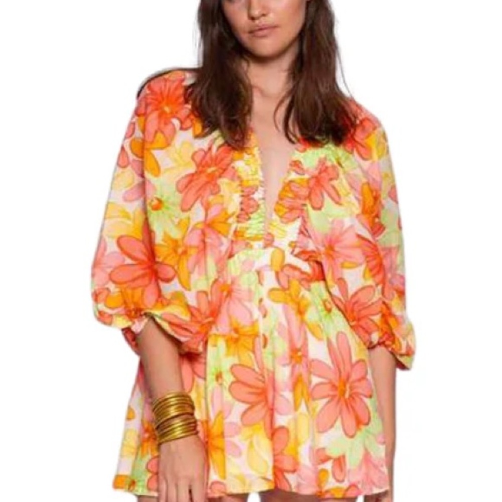 Vibrant Floral Orange and Pink Jumpsuit